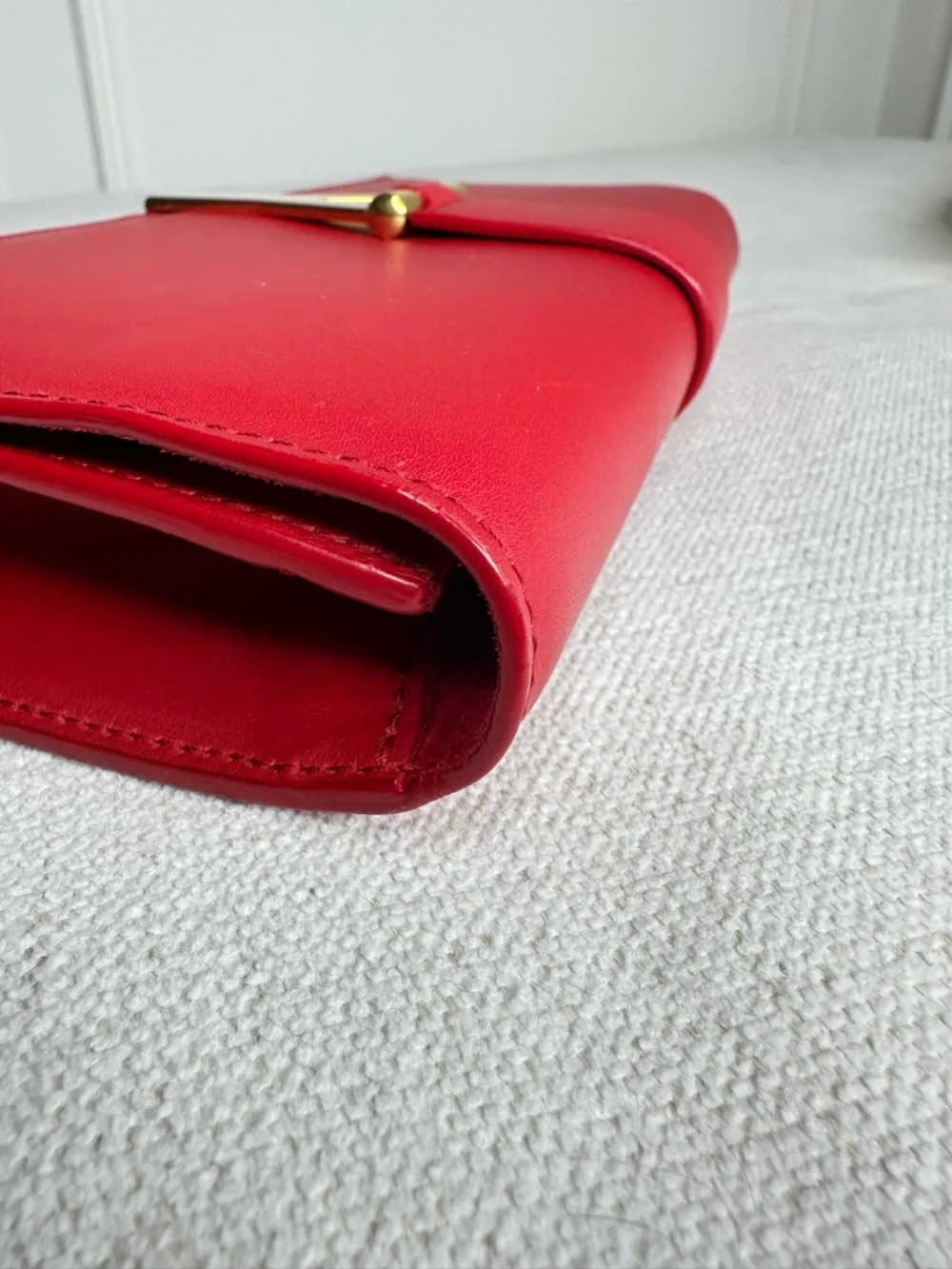 SOLD. Yves Saint Laurent Red Leather Clutch with Gold Y Emblem - Picture 9 of 15